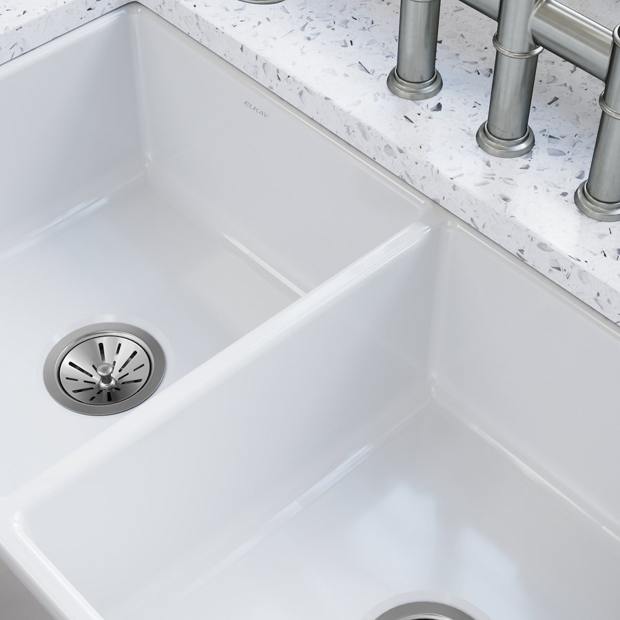 Burnham™ Fireclay 33" x 18" x 7-11/16" Double Bowl Farmhouse Sink White