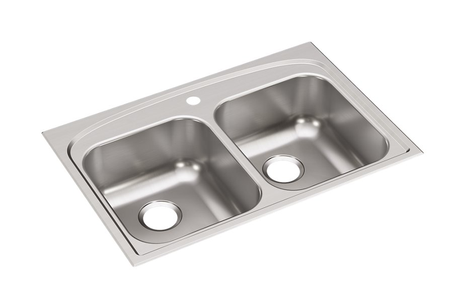 Pergola™ Stainless Steel 33" x 22" x 9" 1-Hole Double Bowl Drop-in Sink