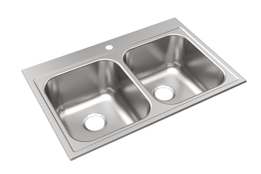 Parkway™ 33" x 22" x 9" Stainless Steel 1-Hole Double Bowl Drop-in Sink