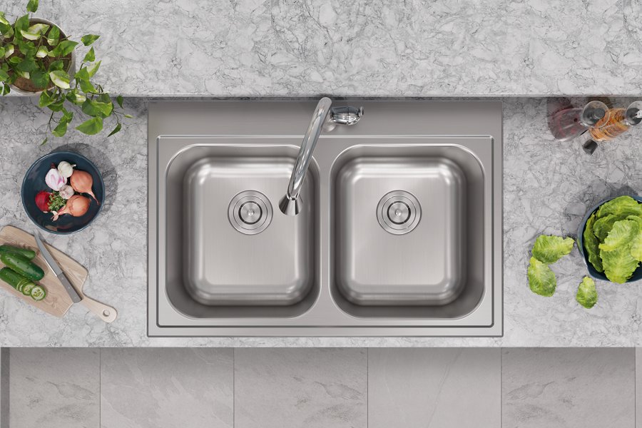 Parkway™ 33" x 22" x 9" Stainless Steel 1-Hole Double Bowl Drop-in Sink