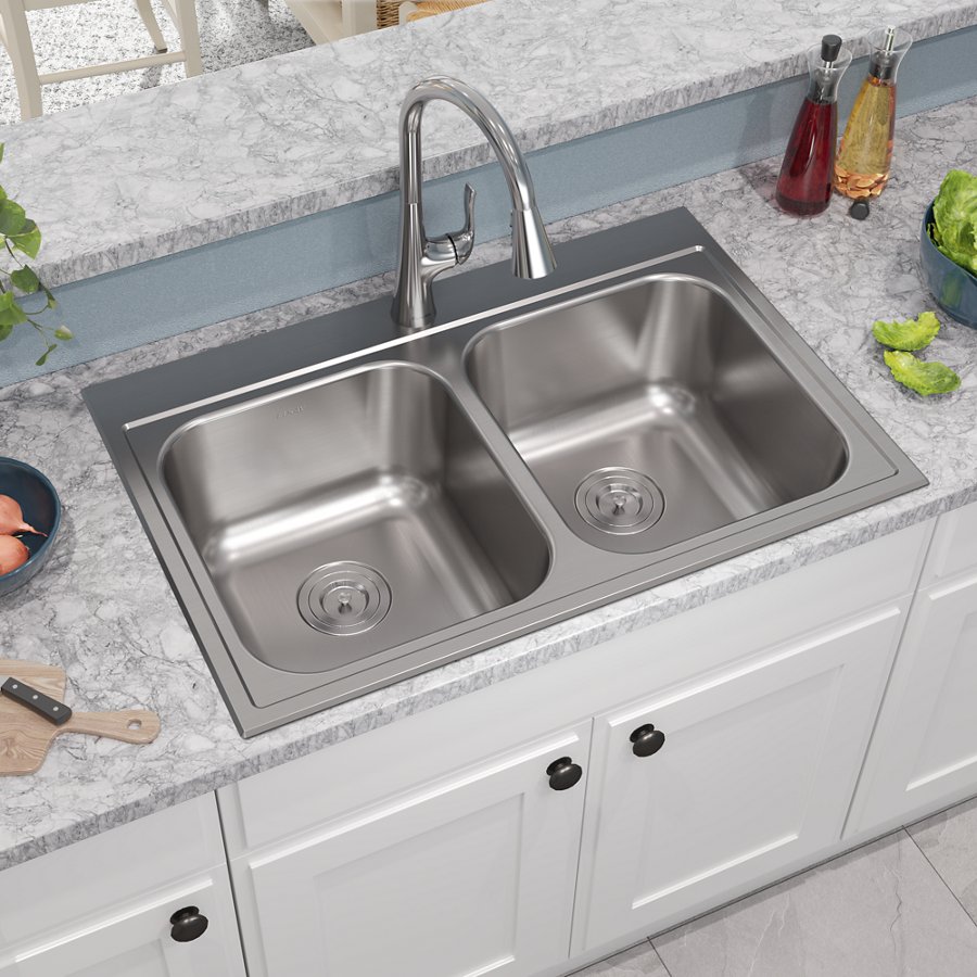 Parkway™ 33" x 22" x 9" Stainless Steel 1-Hole Double Bowl Drop-in Sink