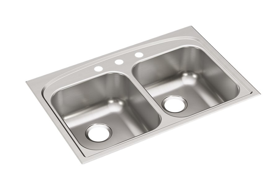 Pergola™ Stainless Steel 33" x 22" x 9" 3-Hole Double Bowl Drop-in Sink