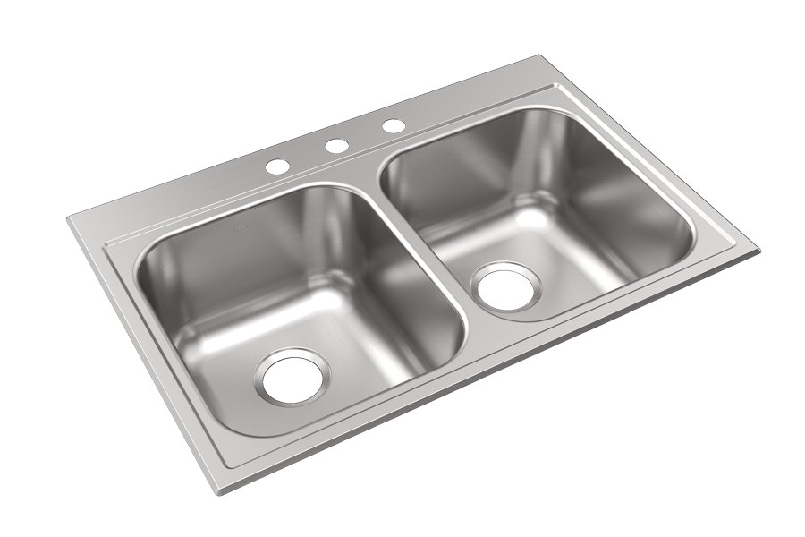 Parkway™ 33" x 22" x 9" Stainless Steel 3-Hole Double Bowl Drop-in Sink