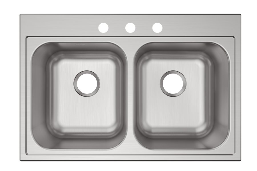 Parkway™ 33" x 22" x 9" Stainless Steel 3-Hole Double Bowl Drop-in Sink