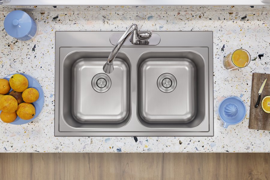Parkway™ 33" x 22" x 9" Stainless Steel 3-Hole Double Bowl Drop-in Sink
