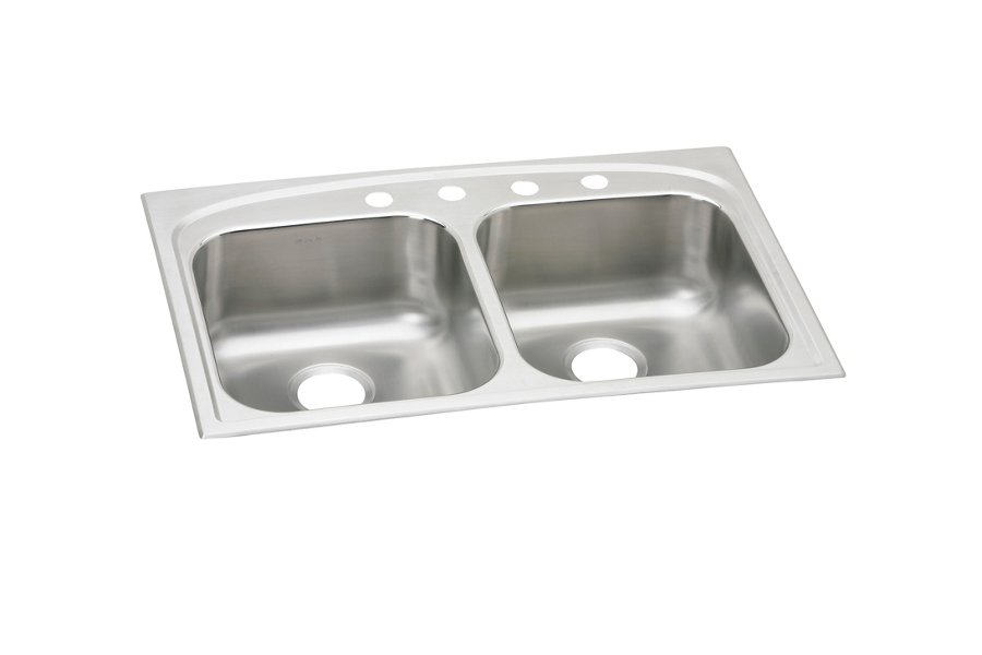 Pergola™ Stainless Steel 33" x 22" x 9" 4-Hole Double Bowl Drop-in Sink
