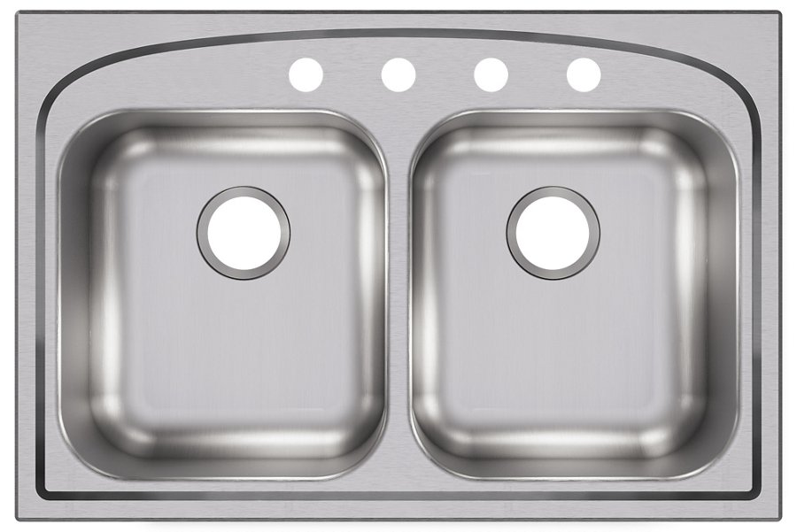 Pergola™ Stainless Steel 33" x 22" x 9" 4-Hole Double Bowl Drop-in Sink