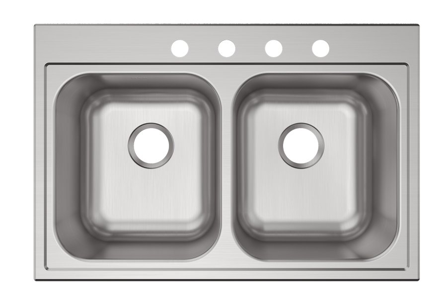 Parkway™ 33" x 22" x 9" Stainless Steel 4-Hole Double Bowl Drop-in Sink