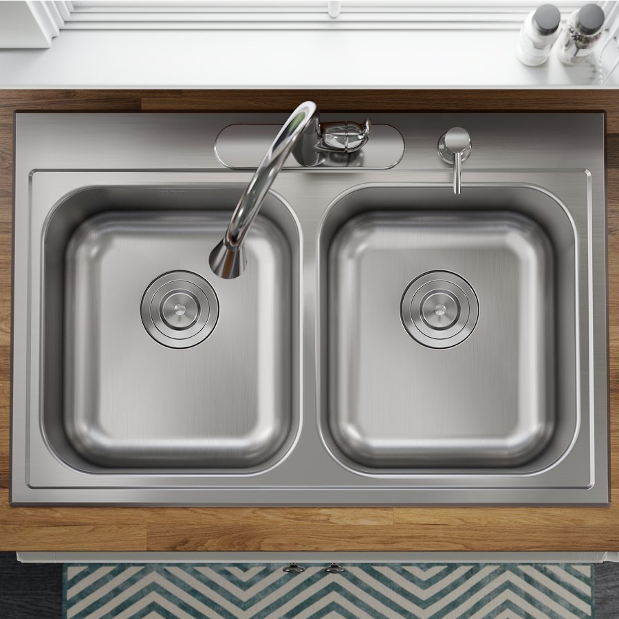 Parkway™ 33" x 22" x 9" Stainless Steel 4-Hole Double Bowl Drop-in Sink