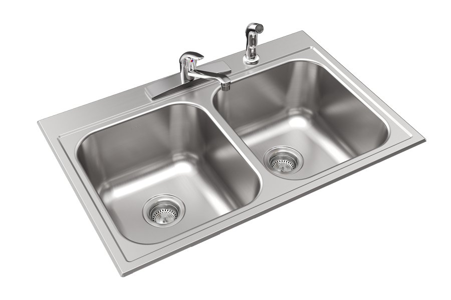 Parkway™ 33" x 22" x 9" Stainless Steel 4-Hole Double Bowl Drop-in Sink Kit