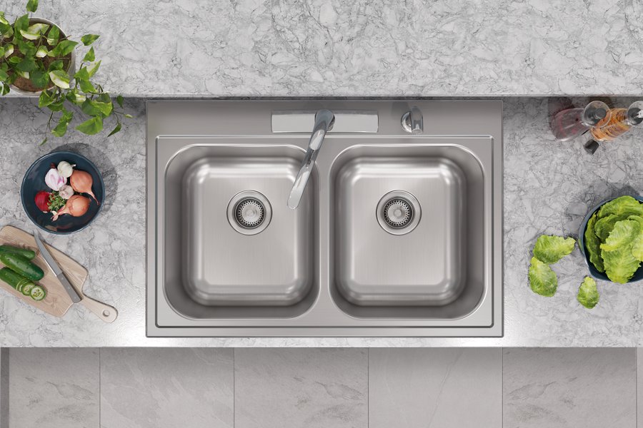 Parkway™ 33" x 22" x 9" Stainless Steel 4-Hole Double Bowl Drop-in Sink Kit