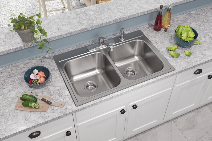 Parkway™ 33" x 22" x 9" Stainless Steel 4-Hole Double Bowl Drop-in Sink Kit