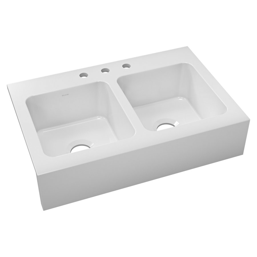 Burnham™ Fireclay 33" x 22" x 8-1/2" 3-Hole Double Bowl Drop-In Farmhouse Sink White