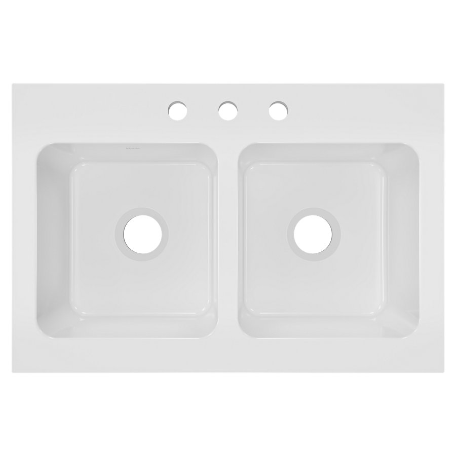 Burnham™ Fireclay 33" x 22" x 8-1/2" 3-Hole Double Bowl Drop-In Farmhouse Sink White