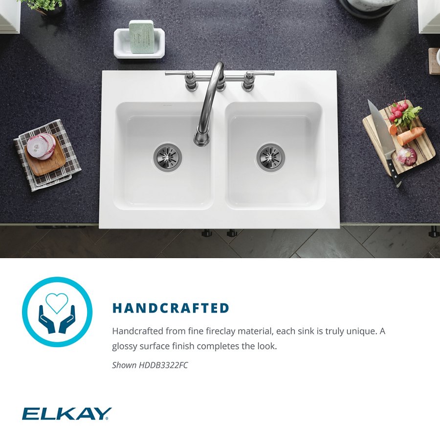 Burnham™ Fireclay 33" x 22" x 8-1/2" 3-Hole Double Bowl Drop-In Farmhouse Sink White