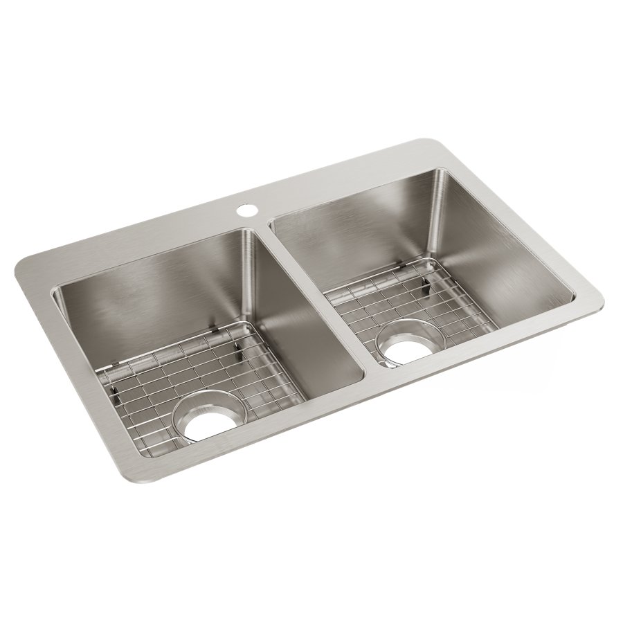 Avenue™ Stainless Steel 33" x 22" x 9" 1-Hole Double Bowl Dual Mount Sink Kit