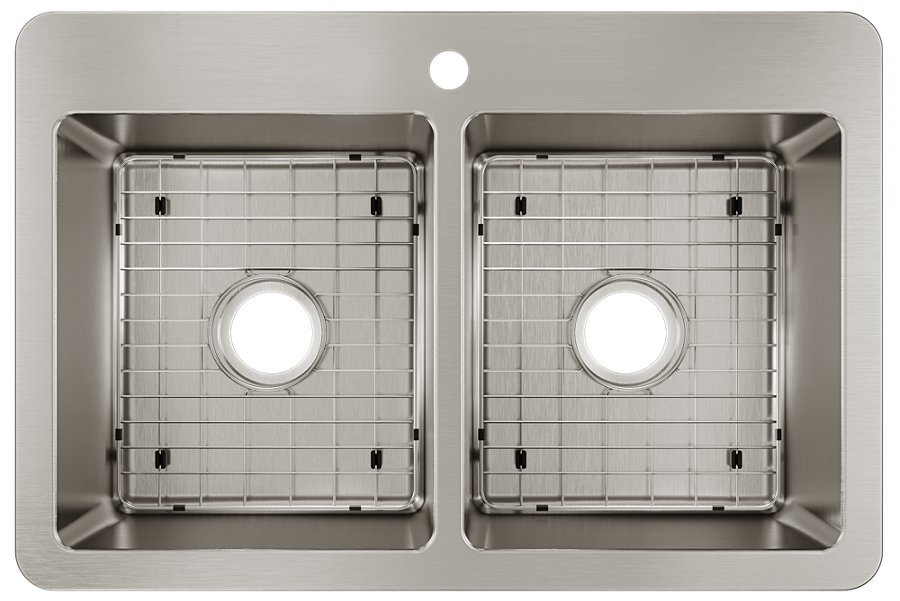 Avenue™ Stainless Steel 33" x 22" x 9" 1-Hole Double Bowl Dual Mount Sink Kit