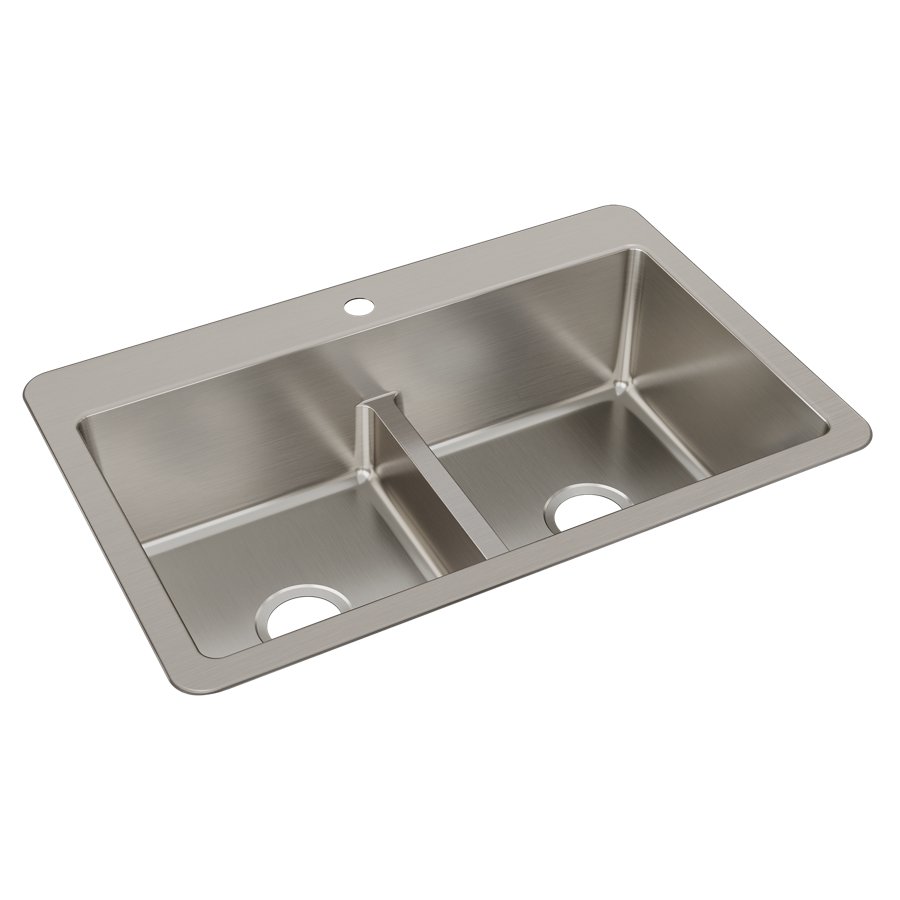 Avenue™ Stainless Steel 33" x 22" x 9" 1-Hole Double Bowl Dual Mount Sink with Aqua Divide