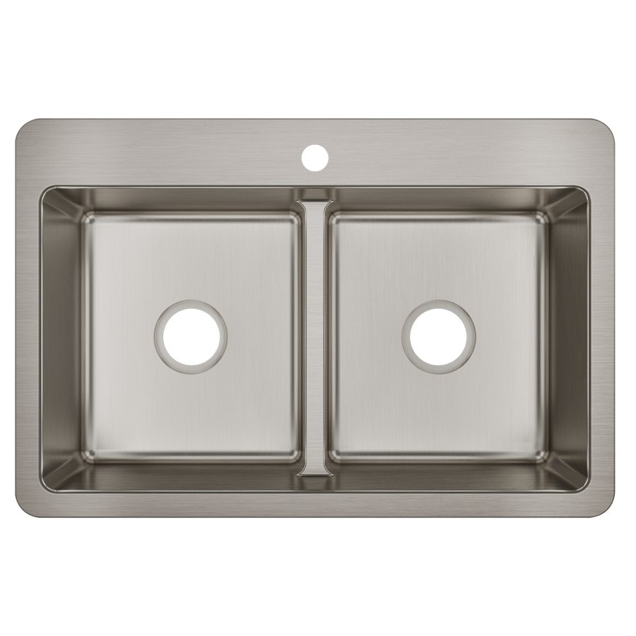 Avenue™ Stainless Steel 33" x 22" x 9" 1-Hole Double Bowl Dual Mount Sink with Aqua Divide