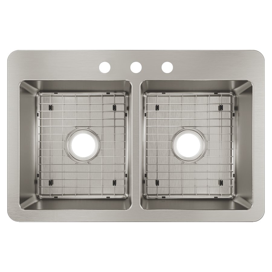 Avenue™ Stainless Steel 33" x 22" x 9" 3-Hole Double Bowl Dual Mount Sink