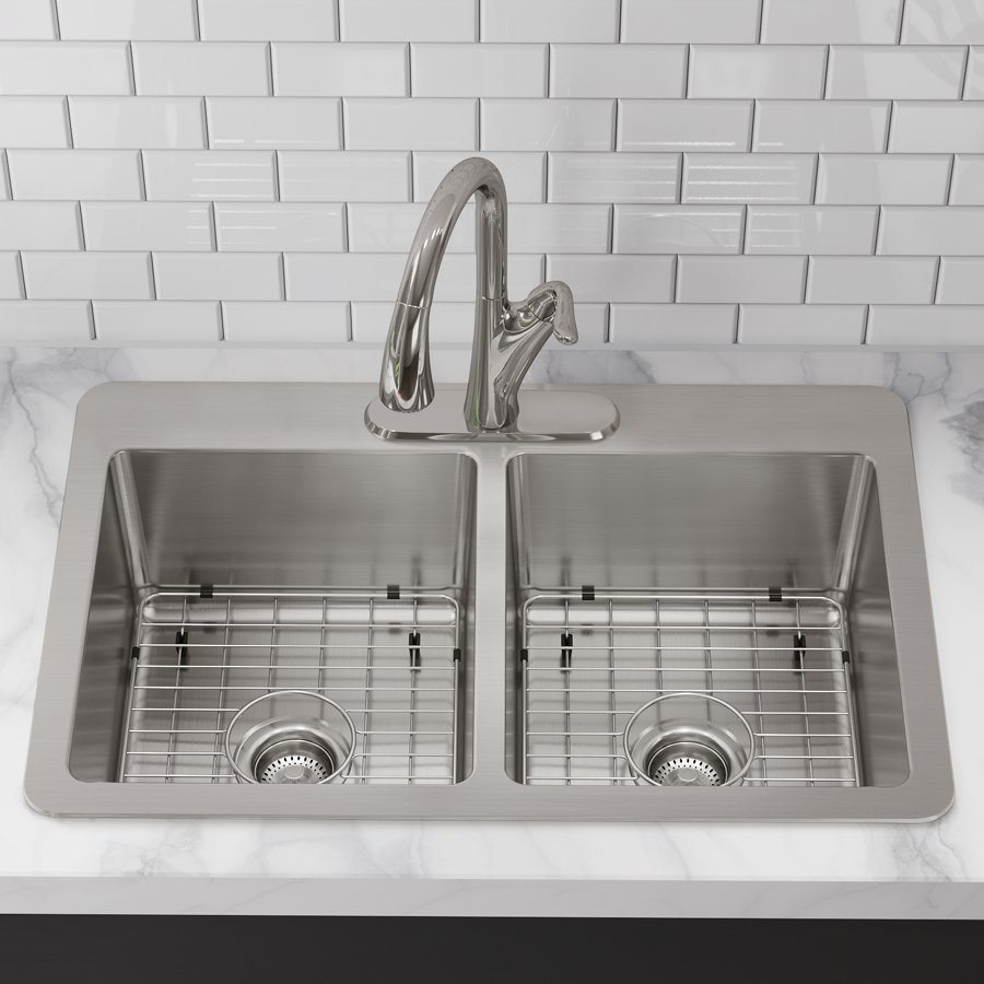 Avenue™ Stainless Steel 33" x 22" x 9" 3-Hole Double Bowl Dual Mount Sink