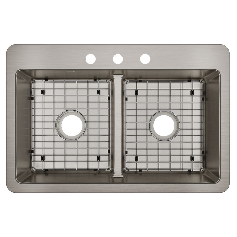 Avenue™ Stainless Steel 33" x 22" x 9" 3-Hole Double Bowl Dual Mount Sink with Aqua Divide