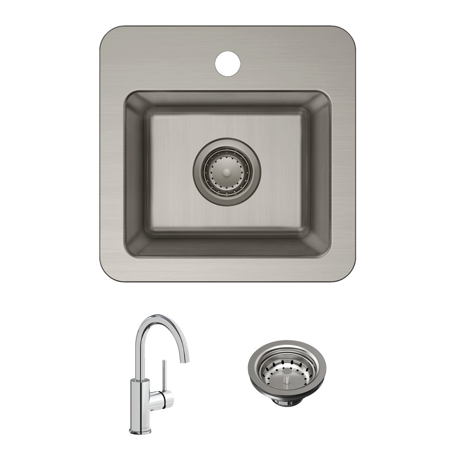 Avenue™ Stainless Steel 15" x 15" x 7" 1-Hole Single Bowl Dual Mount Bar Sink Kit