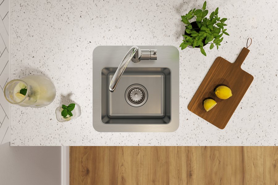 Avenue™ Stainless Steel 15" x 15" x 7" 1-Hole Single Bowl Dual Mount Bar Sink Kit