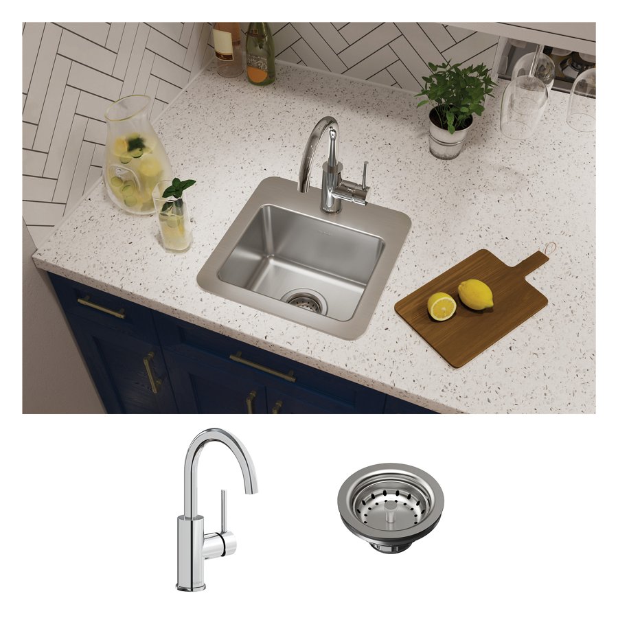 Avenue™ Stainless Steel 15" x 15" x 7" 1-Hole Single Bowl Dual Mount Bar Sink Kit