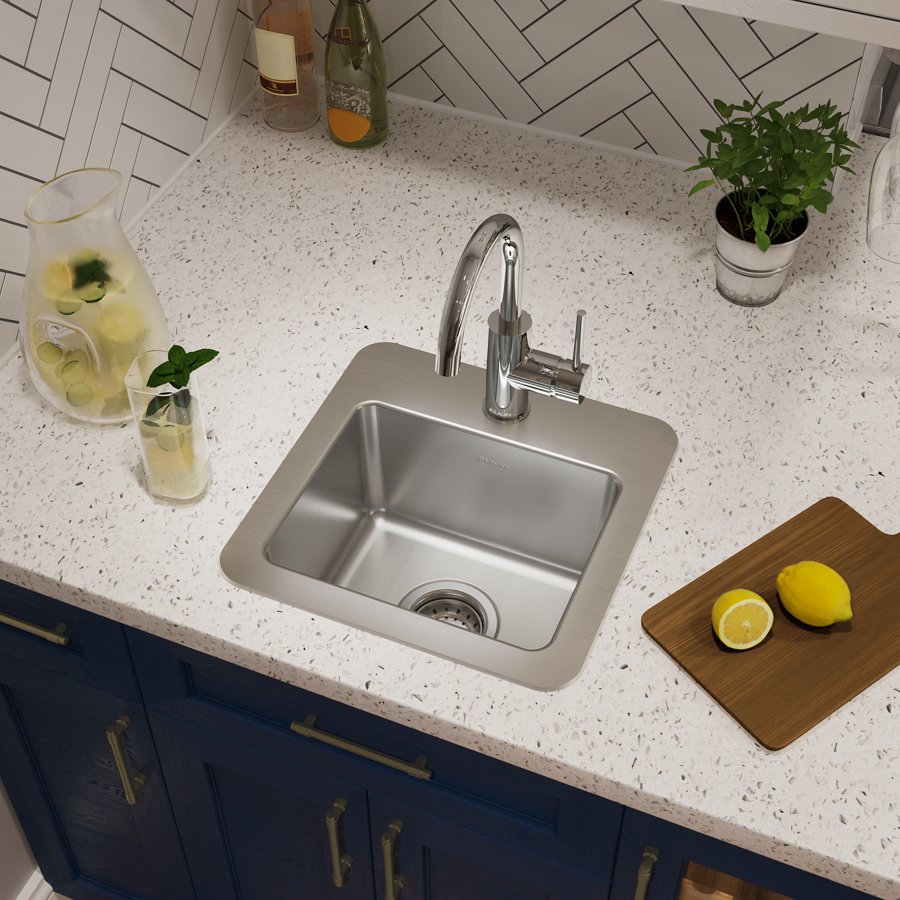 Avenue™ Stainless Steel 15" x 15" x 7" 1-Hole Single Bowl Dual Mount Bar Sink Kit