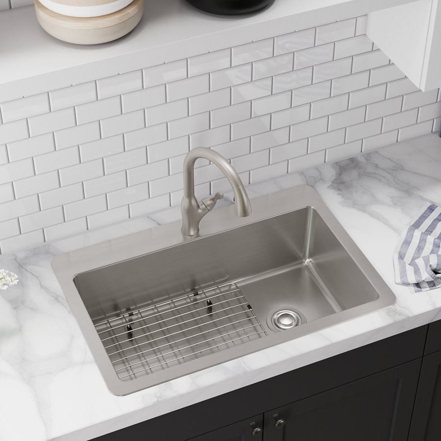 Avenue™ Stainless Steel 33" x 22" x 9" 1-Hole 1-Hole Single Bowl Dual Mount Sink Kit