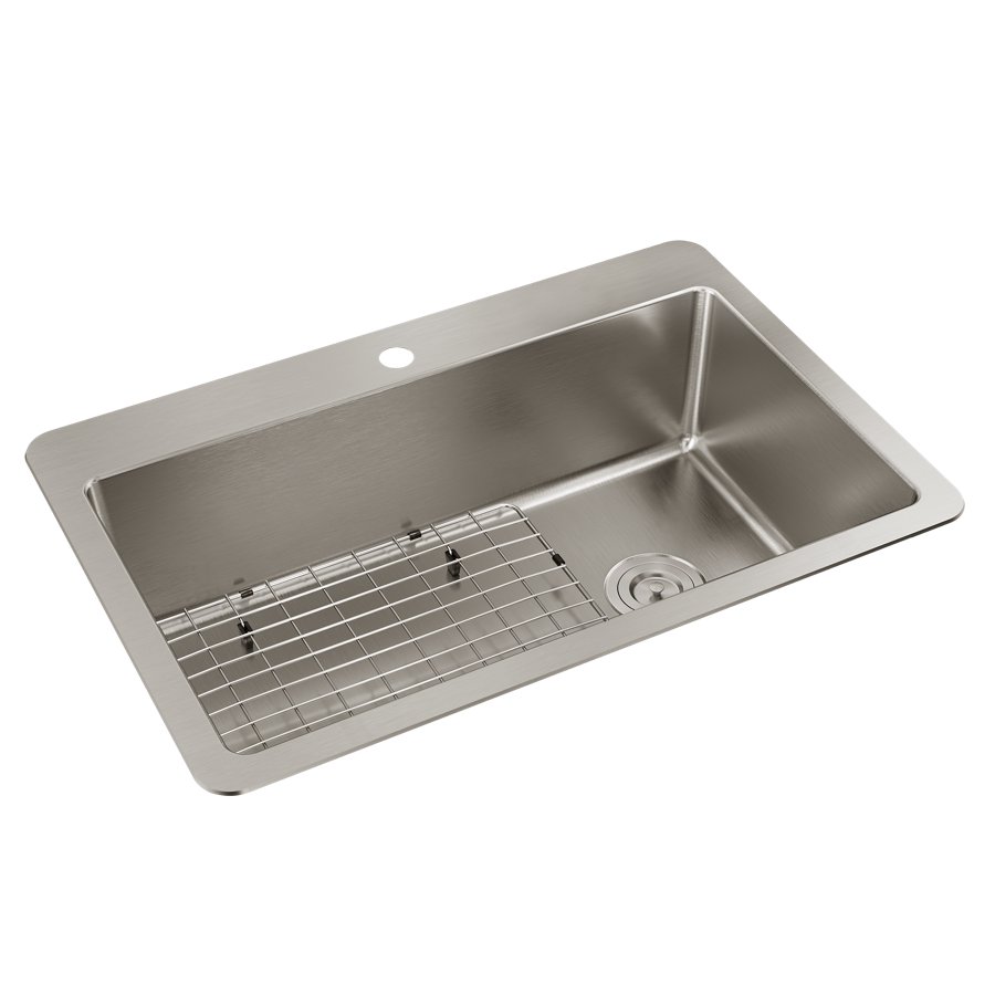 Avenue™ Stainless Steel 33" x 22" x 9" 1-Hole Single Bowl Dual Mount Sink Kit