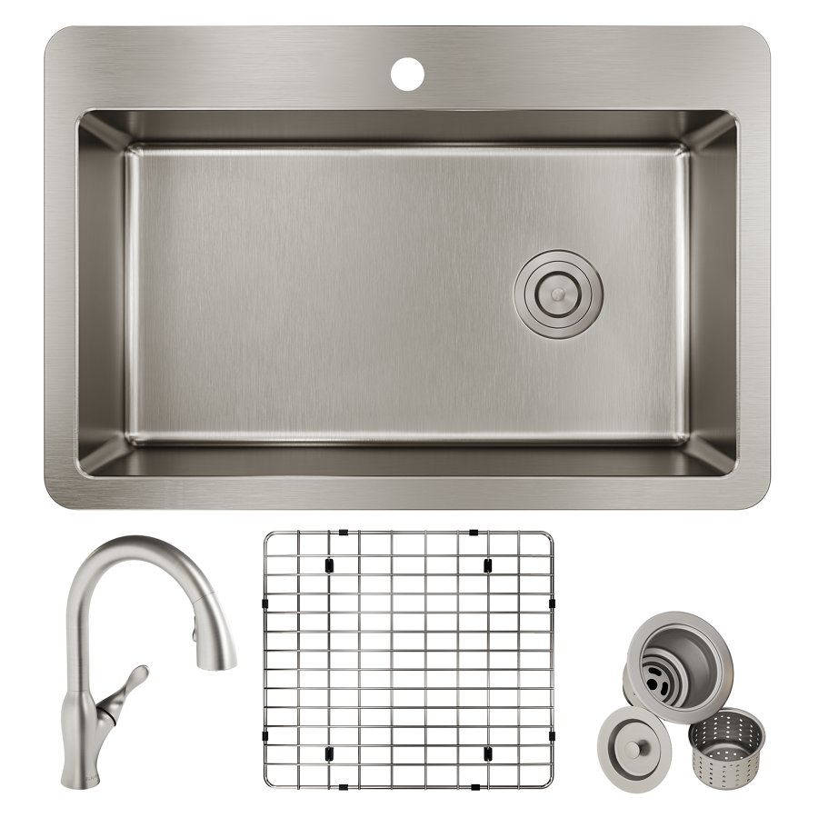 Avenue™ Stainless Steel 33" x 22" x 9" 1-Hole Single Bowl Dual Mount Sink Kit