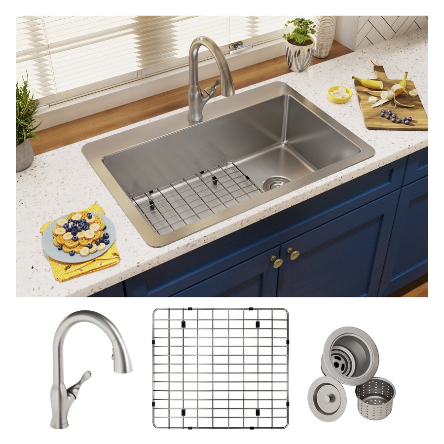 Avenue™ Stainless Steel 33" x 22" x 9" 1-Hole Single Bowl Dual Mount Sink Kit