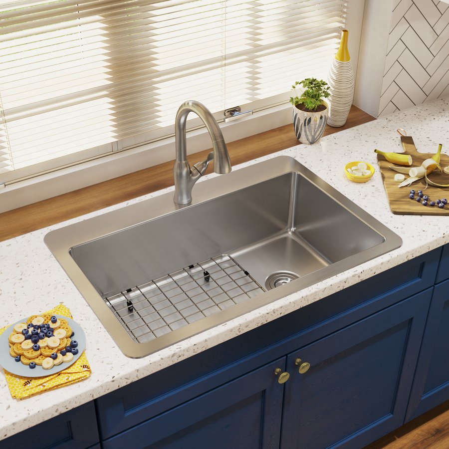 Avenue™ Stainless Steel 33" x 22" x 9" 1-Hole Single Bowl Dual Mount Sink Kit