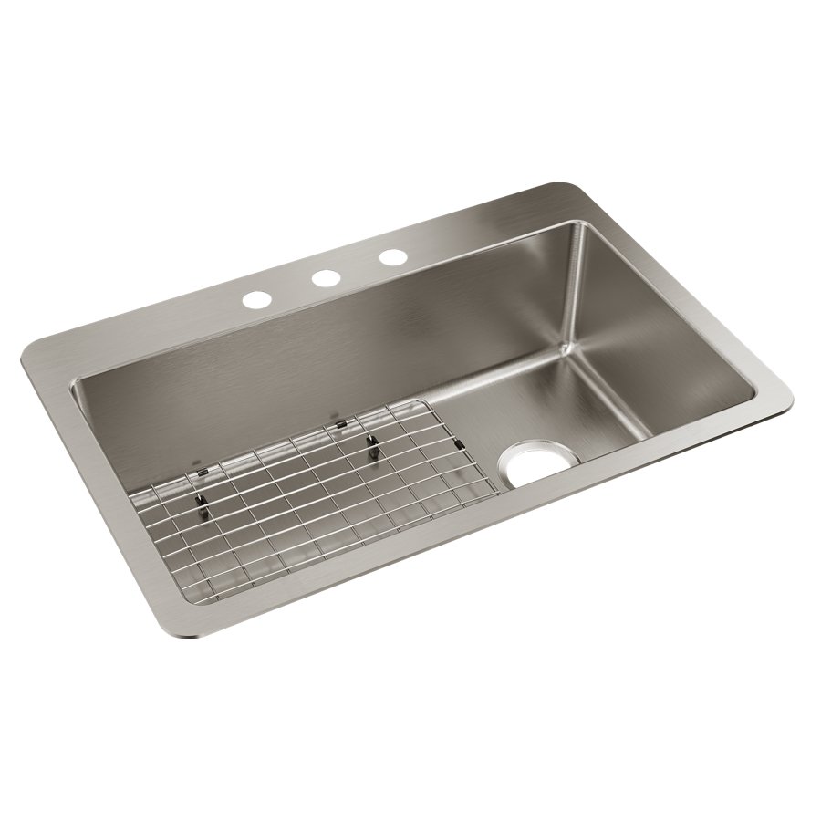 Avenue™ Stainless Steel 33" x 22" x 9" 3-Hole Single Bowl Dual Mount Sink
