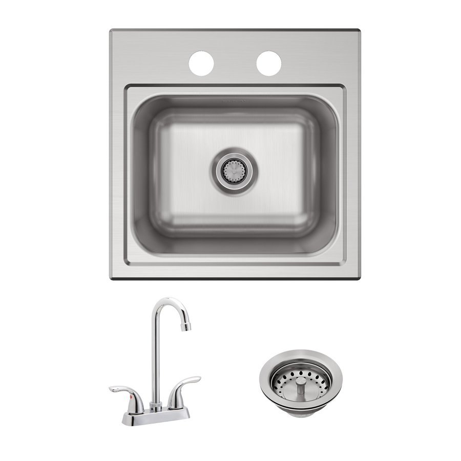 Parkway™ 15" x 15" x 6" Stainless Steel 2-Hole Single Bowl Drop-in Sink Kit