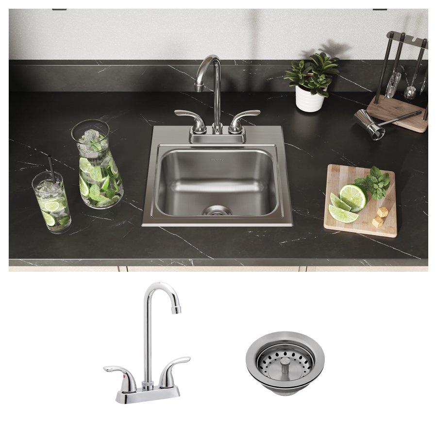 Parkway™ 15" x 15" x 6" Stainless Steel 2-Hole Single Bowl Drop-in Sink Kit