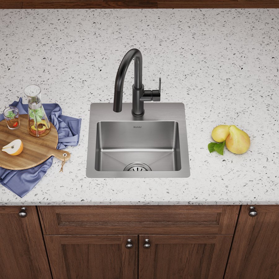 Crosstown® Stainless Steel 15" x 15" x 7" 1-Hole Single Bowl Dual Mount Sink