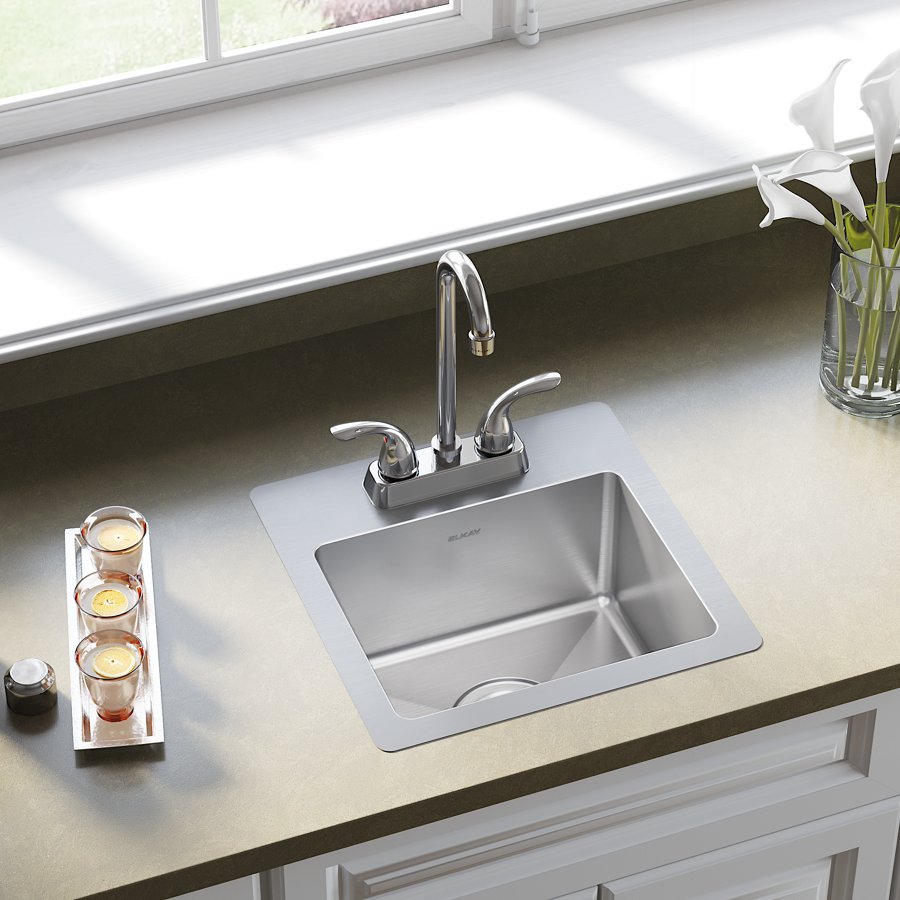 Crosstown® Stainless Steel 15" x 15" x 7" 2-Hole Single Bowl Dual Mount Sink