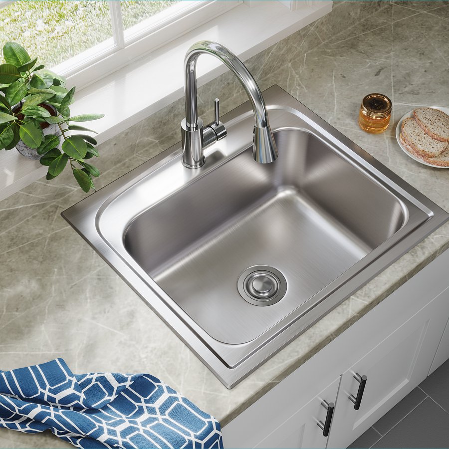 Pergola™ Stainless Steel 25" x 22" x 9-1/8" 1-Hole Single Bowl Drop-in Sink