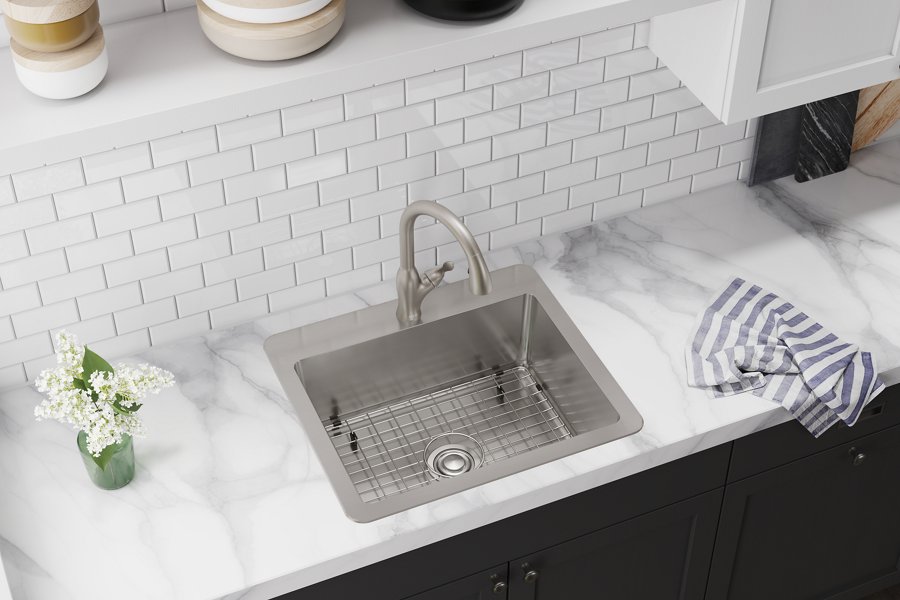 Avenue™ Stainless Steel 25" x 22" x 9" 1-Hole Single Bowl Dual Mount Sink Kit