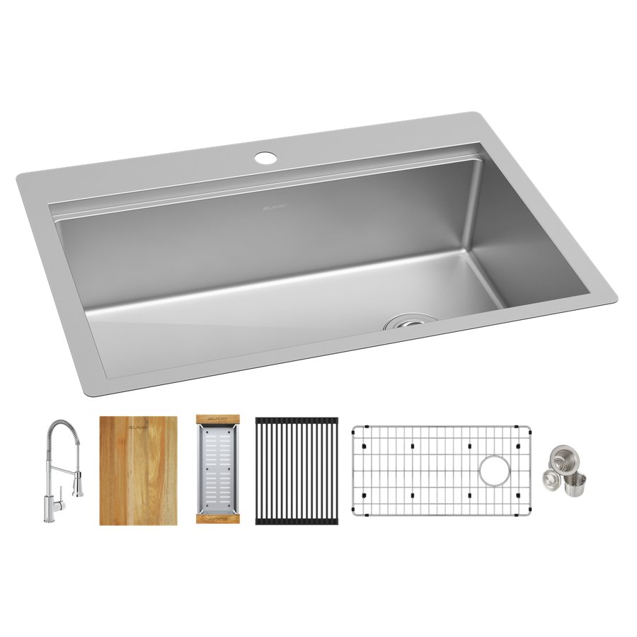 Crosstown® Workstation Stainless Steel 33" x 22" x 9" 1-Hole Single Bowl Dual Mount Sink Kit