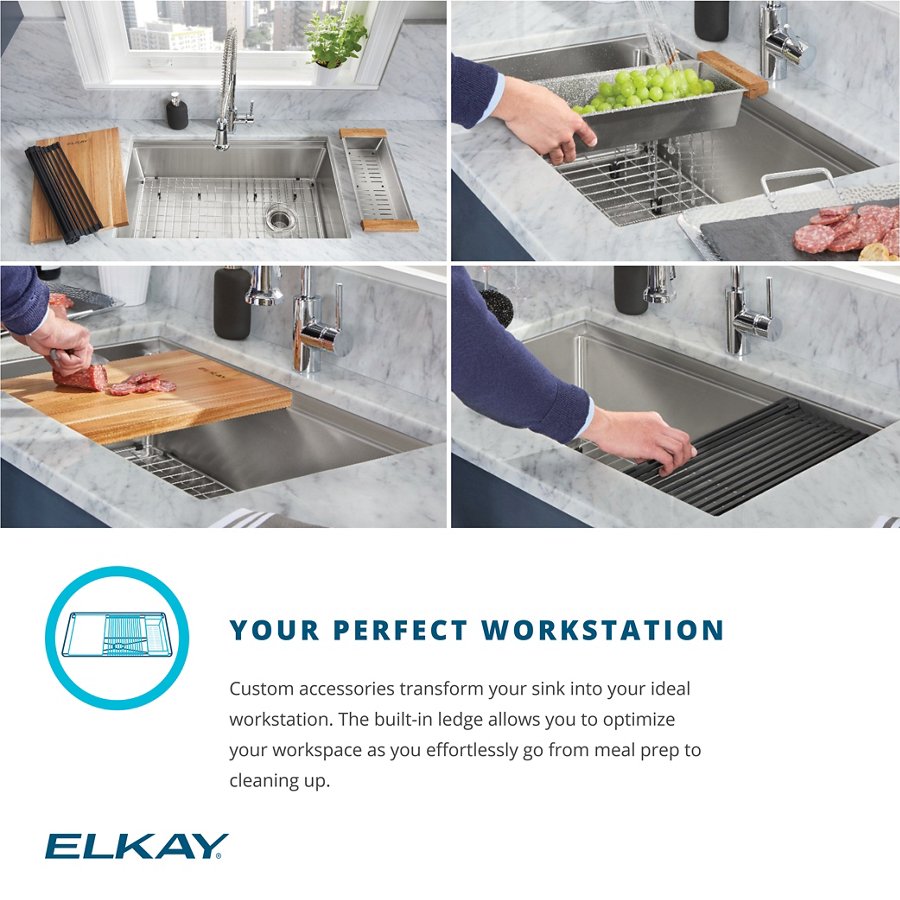 Crosstown® Workstation Stainless Steel 33" x 22" x 9" 1-Hole Single Bowl Dual Mount Sink Kit