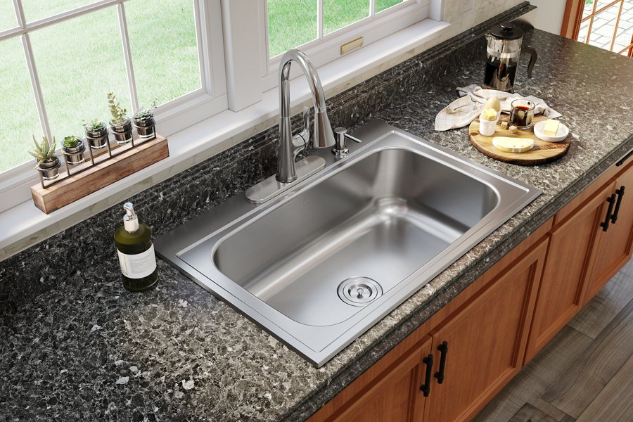 Parkway™ 33" x 22" x 9" Stainless Steel 4-Hole Single Bowl Drop-in Sink