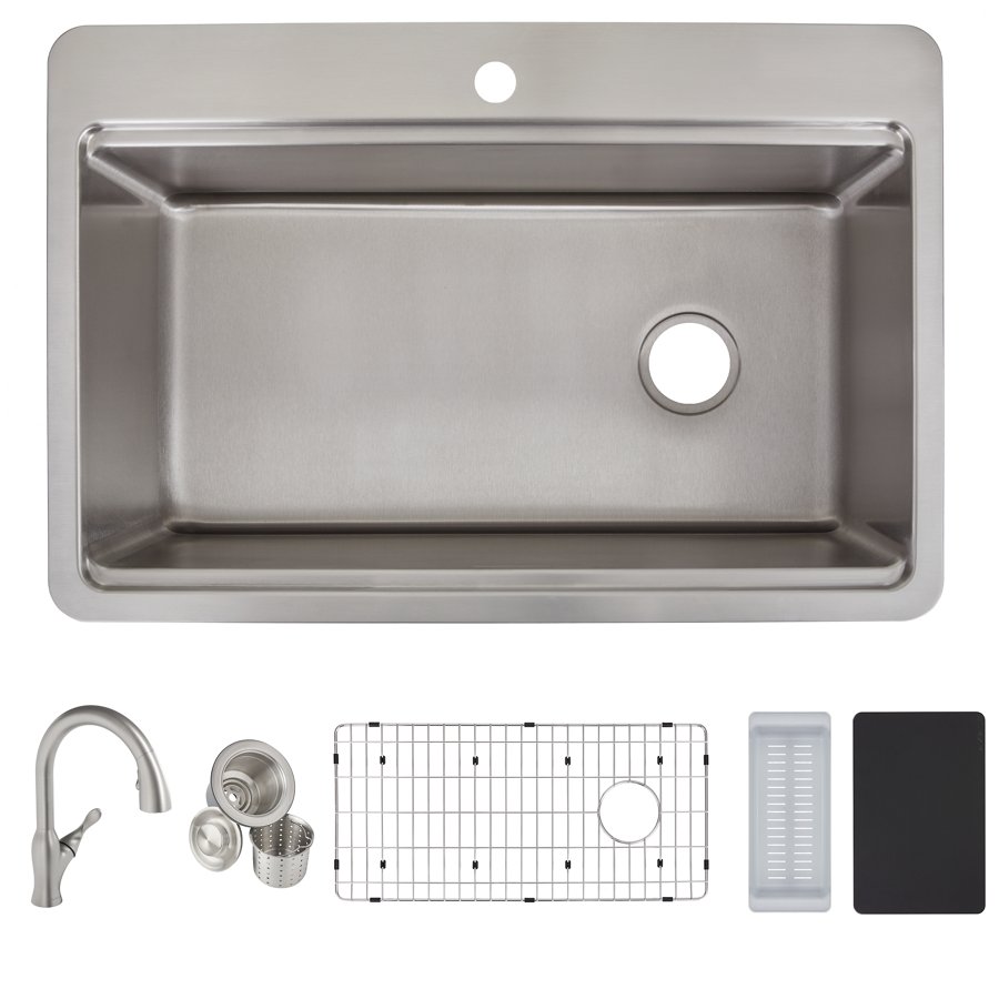 Avenue™ Workstation Stainless Steel 33" x 22" x 9" 1-Hole Single Bowl Dual Mount Sink Kit with Faucet