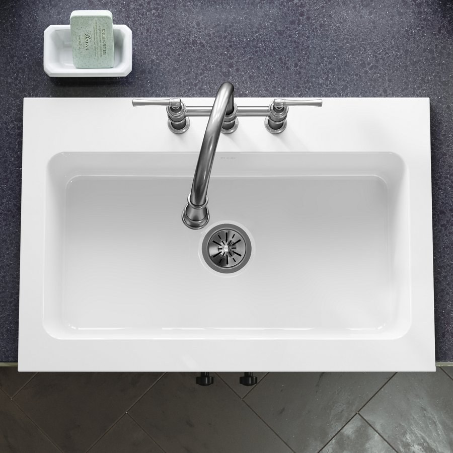 Burnham™ Fireclay 34" x 22-1/2" x 8-1/2" 3-Hole Single Bowl Drop-In Farmhouse Sink White