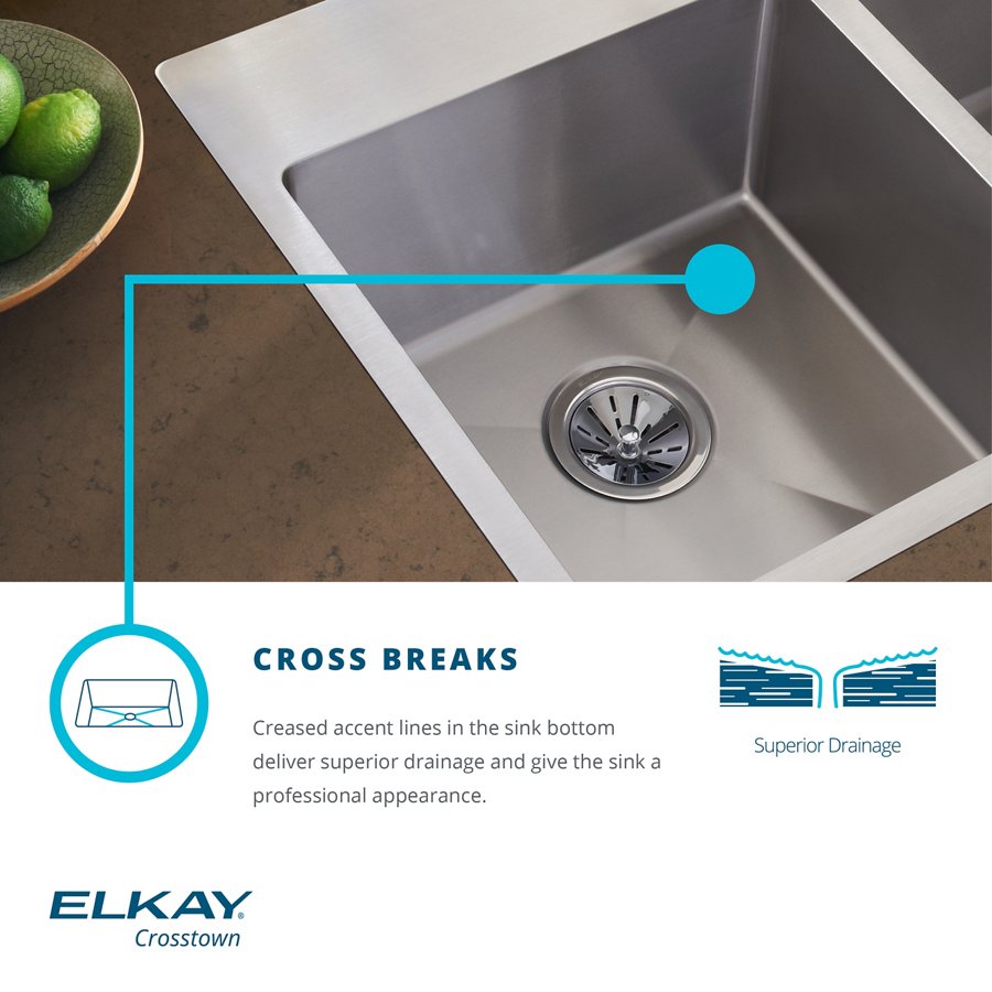 Crosstown® Stainless Steel 31-1/2" x 18-1/2" x 9" Single Bowl Undermount Sink
