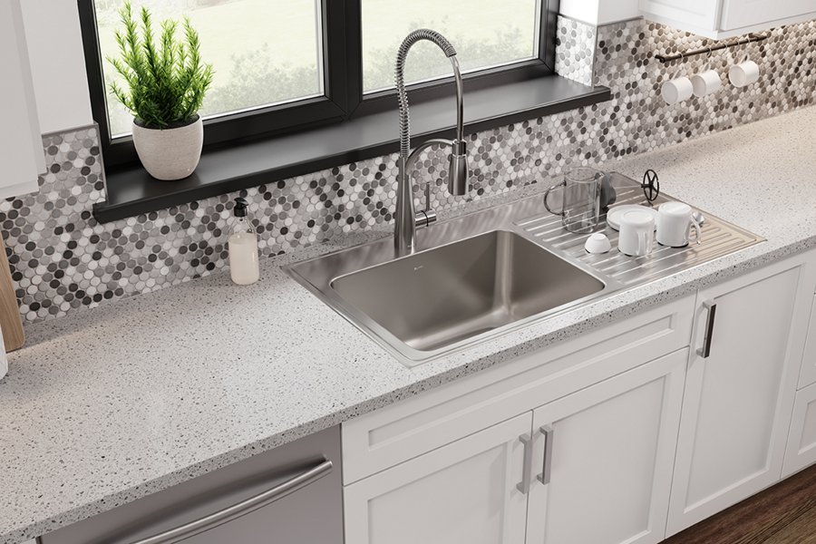 Lustertone® Classic Stainless Steel 43" x 22" x 10" Single Bowl Drop-in Sink w/Left Drainboard