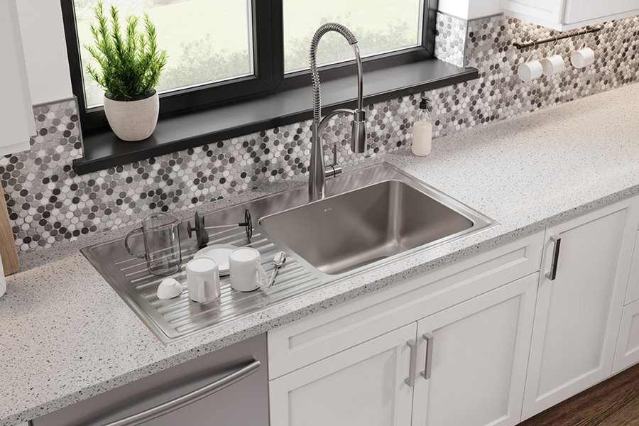 Lustertone® Classic Stainless Steel 43" x 22" x 10" Single Bowl Drop-in Sink w/Right Drainboard